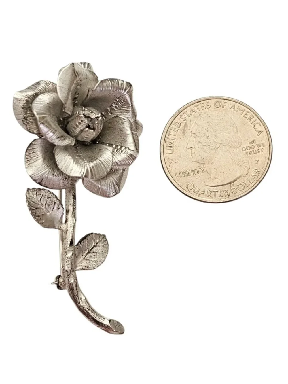Russel Sterling Silver Rose Brooch, Signed L857